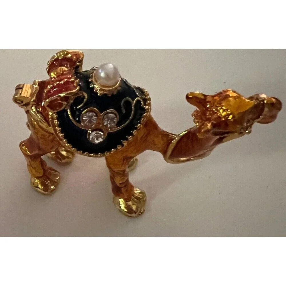 Vintage Little Camel Small Copper Statuette Antiques Inlaid pearl Bead gift fan